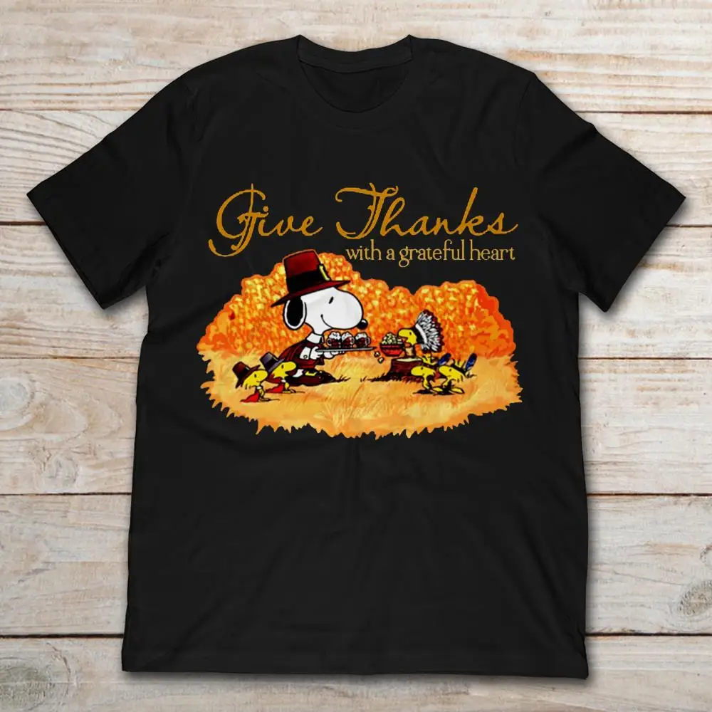 Give Thanks With A Grateful Heart Snoopy And Woodstock T-Shirt | Мужская одежда