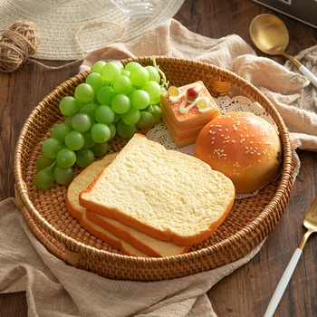 

Vietnamese Rattan Japanese-Style Simple Tea Set Tray Handwoven Round Tray Breakfast Storage Firm Strong Food Serving Platters