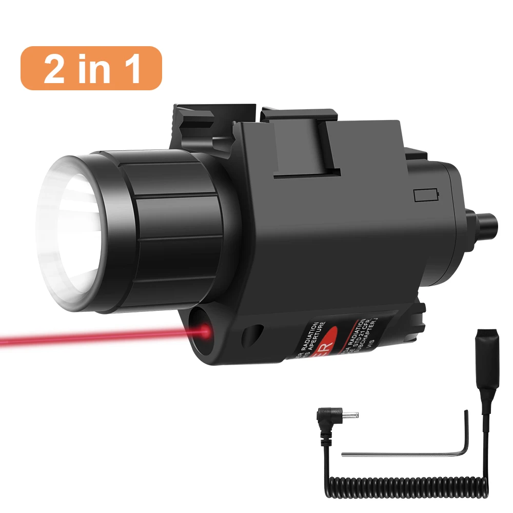 

2 in 1 Tactical LED Weapon Gun Light Flashlight Red Dot Laser Sight with Remote Switch Military Airsoft Pistol Gun Light Laser