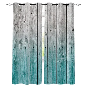 

Blue Wood Grain Gradient Window Curtains LivingRoom Kitchen Curtains for Bedroom Left and Right Biparting Open Curtains