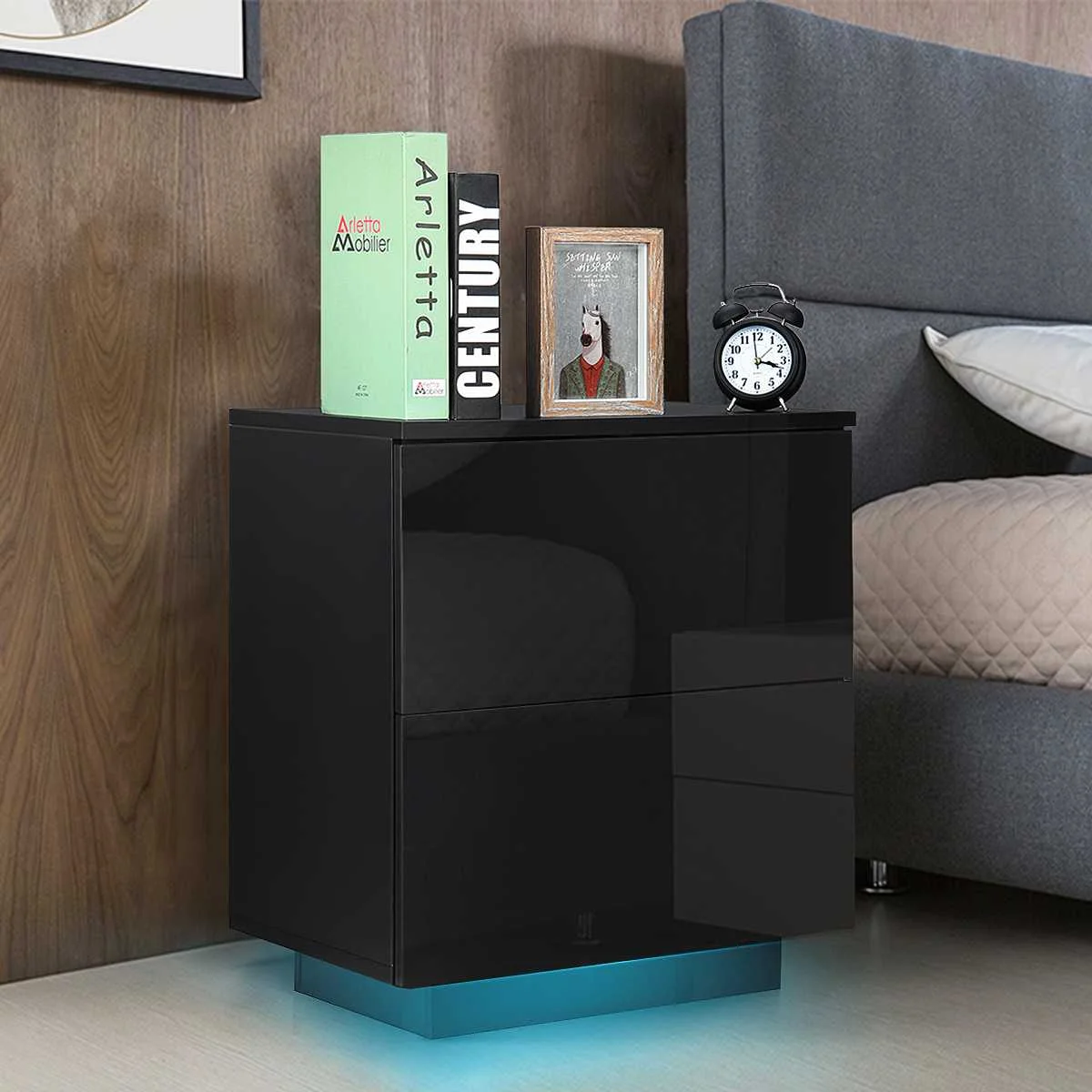 

High Quality Nightstand with 2 Drawer Modern Bedside Table Magazine Cabinet Storage Bedroom Furniture Small Night Table with LED