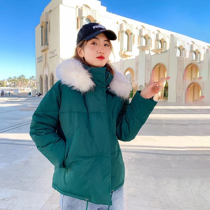 #*Cheap Women Winter 2019 Fashion Solid Jacket Parkas Coat Down Cotton Hooded fur collar Thicken Warm Female Plus Size Loose Parka