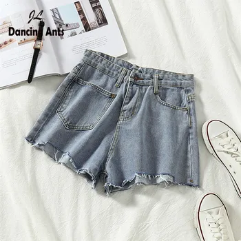 

Woman Denim Shorts High Waist Wide-leg Jeans Short Harajuku Vintage Solid Ripped Pockets Streetwear Loose Women Cotton Hotpants