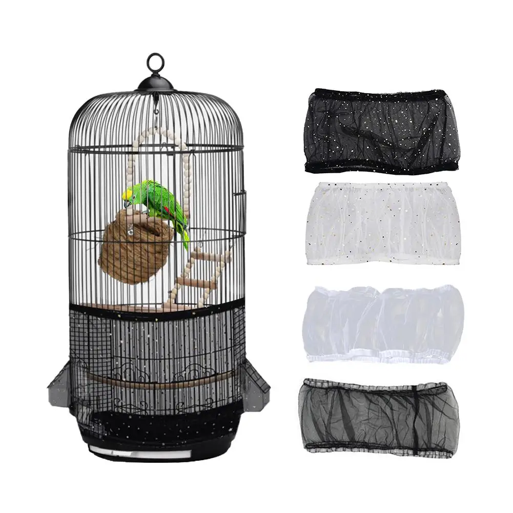 Bird Cage Cover Bird Cage Seed Catcher Mesh Net Bird Budgie Cage Skirt Black 