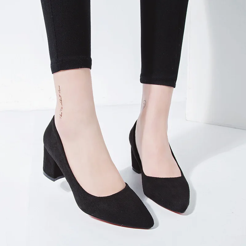 

WOMEN'S Shoes 2018 Autumn & Winter New Style Korean-style High Heel Shoes Women's Chunky-Heel Versatile Work Shoes Pointed-Toe W