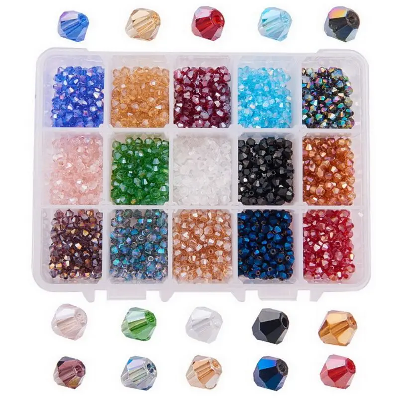 

About 1800 Pcs 4mm Faceted Bicone Rondelle Glass Beads Briolette Crystal Czech Spacer Beads 15 AB Colors for Jewelry Making