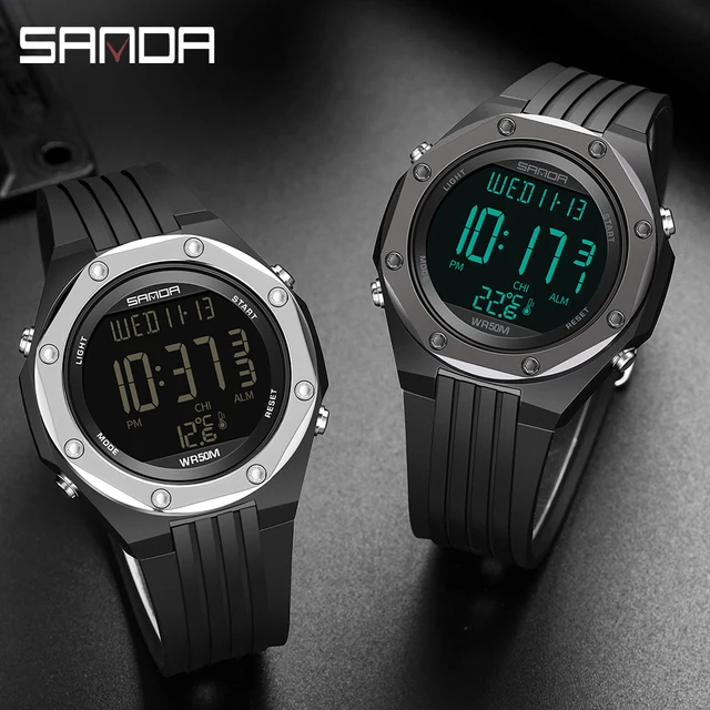 SANDA-reloj deportivo para hombre, pulsera electrónica LED con Monitor de temperatura corporal, resistente al agua hasta 50M, estilo militar, a la moda, nuevo - Imagen 4
