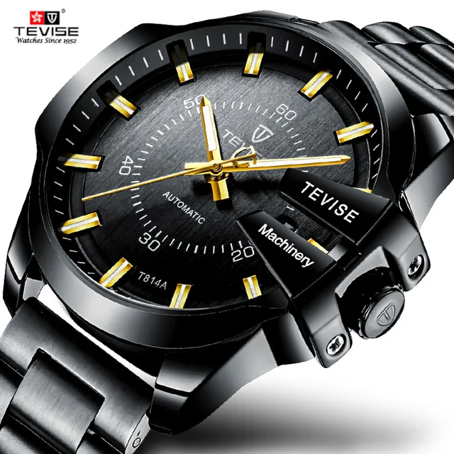 

Men's Watches Mechanical Watch Top Brand Luxury Tevise Men Stainless Steel Display Date Sport Male Clock Relogio Masculino T814