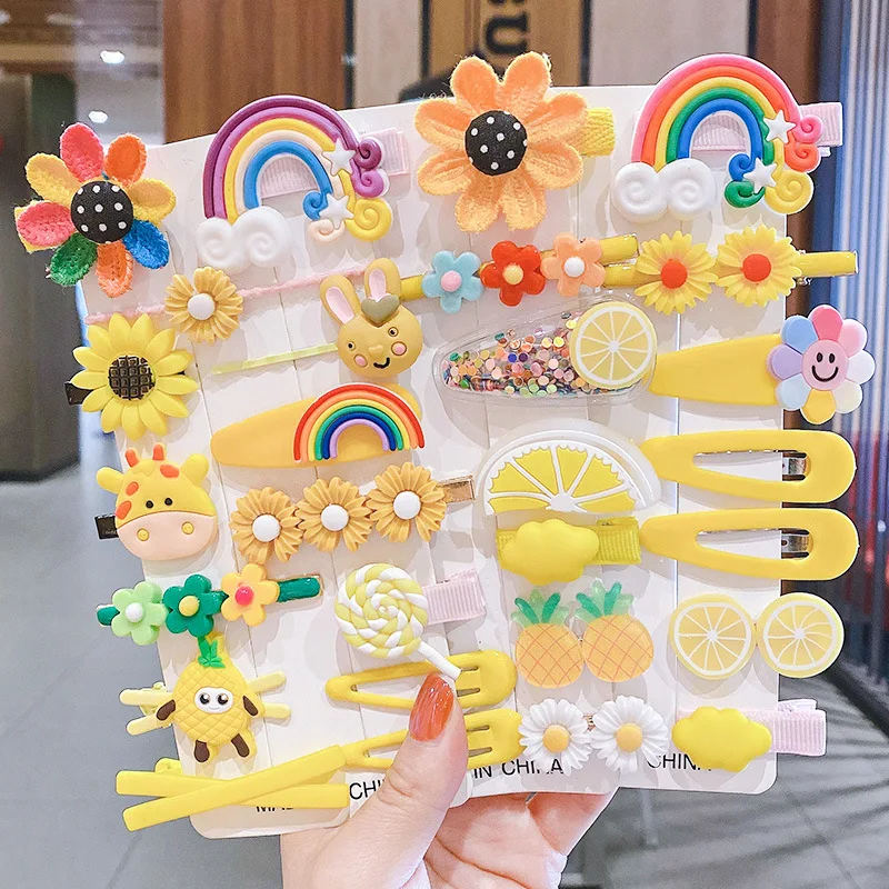 1 Set Of New Girl Cute Cartoon Fruit Animal ColorfulHairpin Iittle Girl Side Clip BB Hairpin Baby Fashion Hair Accessories