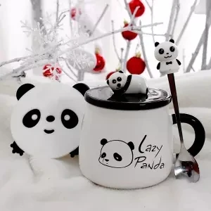 Panda Mug Coffee Breakfast Cup Large Capacity Water Glass Milk Cup Creative Cartoon Ceramic Cup with Lid with Spoon Coffee Cup - Цвет: 480ML