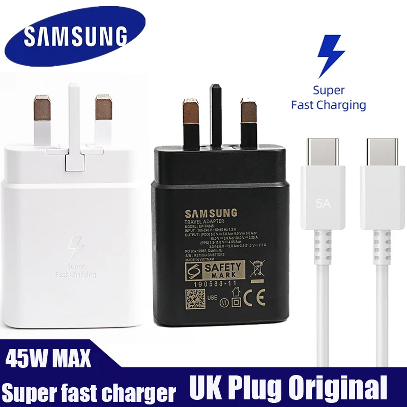 45W UK Plug Original Samsung Super Fast Charger Adaptive With PD Type C To Type C Cable For Galaxy S21 S20 A72 A71 A91 Note10 best 65w usb c charger