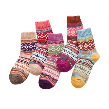 

KANCOOLD 5 Pairs Women socks Standard Knit Printed Warm womens Wool Socks Dec24