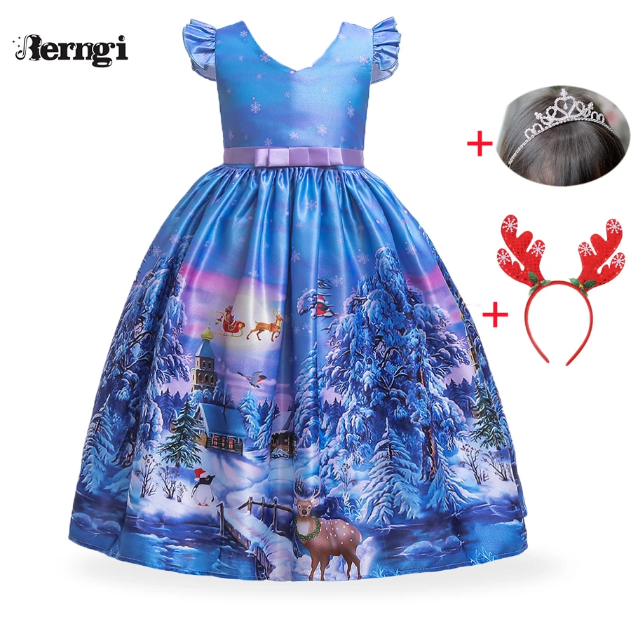 

2019 New Year Girls Princess Long Colorful Dress European and American Children's Multiple Styles Print Christmas Party Dress