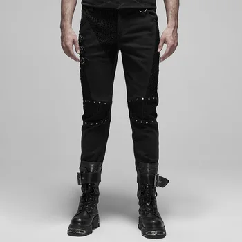 

PUNKRAVE Men's Punk Classic Long Pants Streetwear Simple Style Joker Handsome Mesh Splic Pencil Trousers