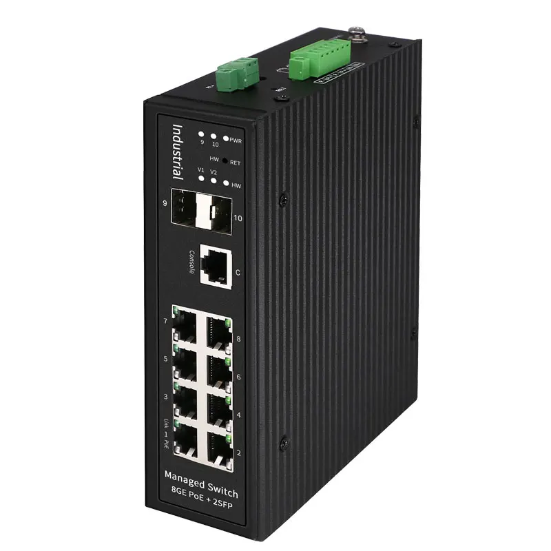 Промышленный Ethernet управляемый коммутатор Интеллектуальный гигабитный 8 портов PoE или no PoW+ 2SFP мониторинг rail type