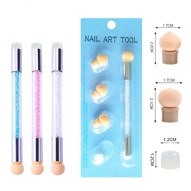 

Nail art seal pen with diamond smudge print pen Mini print tool sponge silicone pen