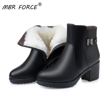 

MBR FORCE Full Cowhide Winter Shoes Women Ladies Boots Non-slip Wool Warm Large Size Mother Snow Boots Shiny Women's Ankle Boots