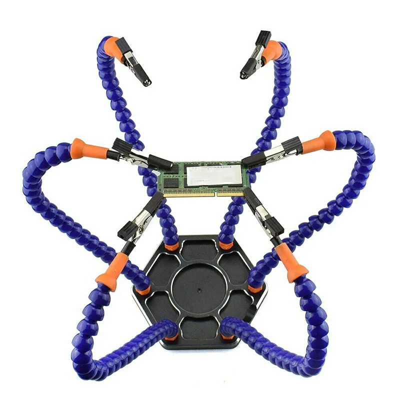 

6 Claw Soldering Station Universal Joint Pipe Alligator Clips Aluminium Alloy Base Helping Hand