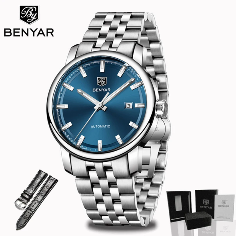 Новинка, BENYAR, мужские механические часы, автоматические мужские часы, Топ бренд, роскошные часы, мужские наручные часы, военные, Relogio Masculino - Цвет: Blue Strap S