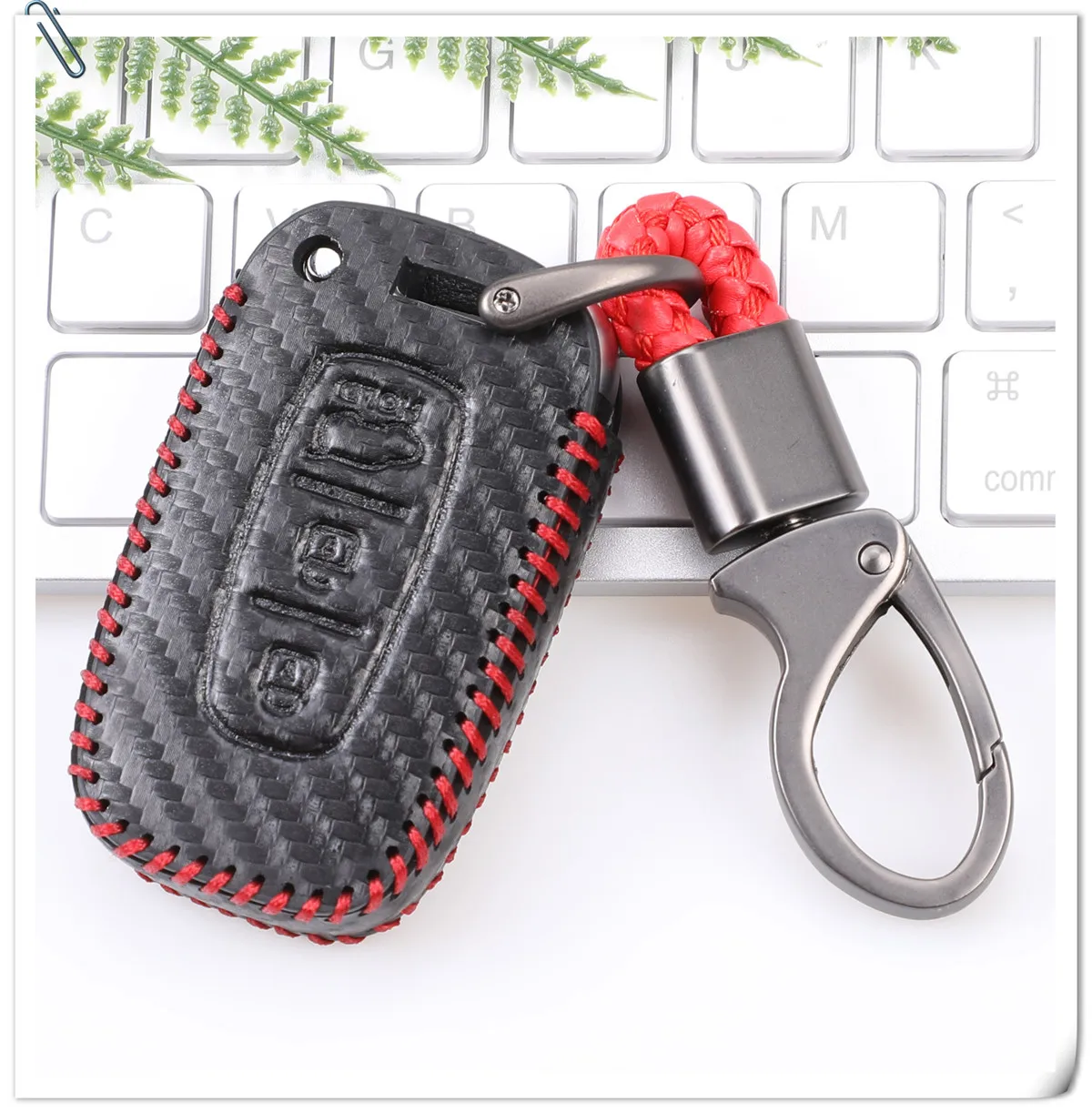 Keyforkess 3 pulsanti telecomando portachiavi custodia in pelle custodia adatta per HYUNDAI Elantra GT Azera Car Styling in fibra di carbonio - H26c45af70c24440596dff39769bd3847g