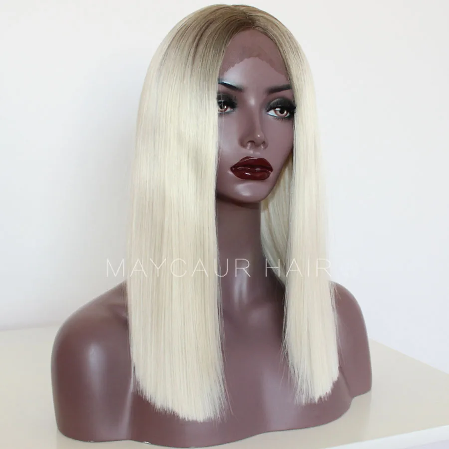 Brown Roots Pink White Ombre Color Short Bob Synthetic Lace Front Wigs For Women Middle Part Lace Wigs with Natural Hairline (7)