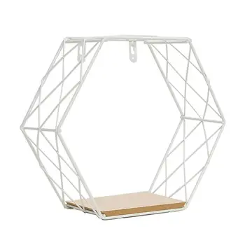 

white small size Nordic style creative wall-mounted hexagonal design grid wall hanging hanger home decoration accessories