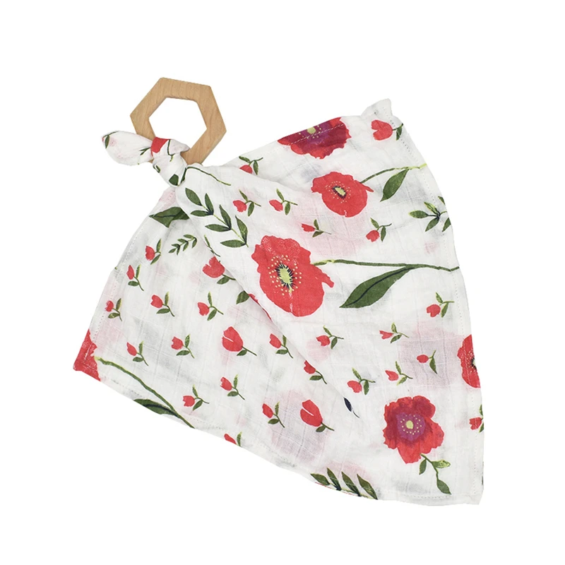 WARMOM Newborn Baby Pure Cotton Saliva Towel With Grinding Rod Safety Material Wooden Molars Baby Lovey Teether Toy Baby Stuff