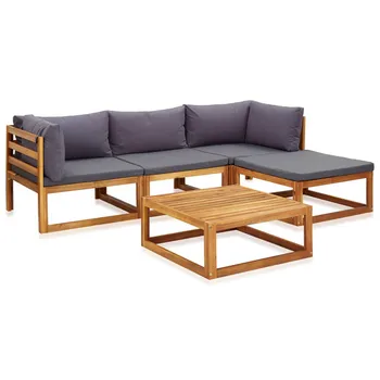 

Modern Nordic Sectional Sofa Set 5 Piece Lounge Set with Cushions Solid Acacia Wood Apartment Chaise Garden Patio Furniture