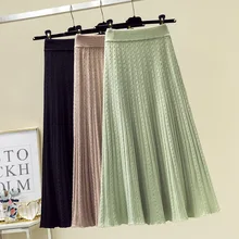 Новая женская одежда, сердцевина-Обернутая пряжа, Корейская версия, с высокой талией, трикотажная шерстяная плиссированная юбка, юбка средней длины