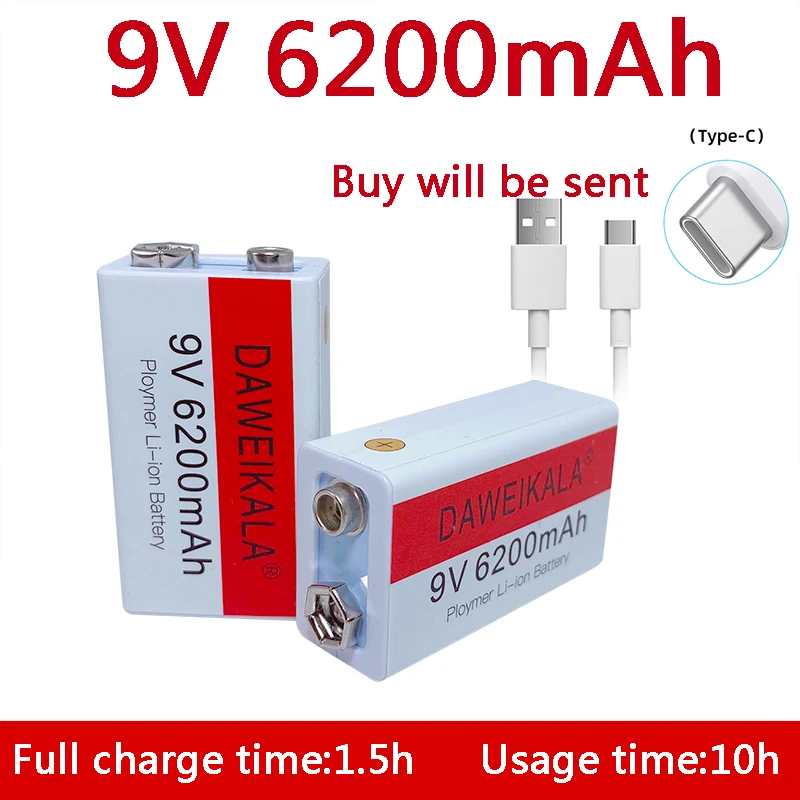 Батарея 9 в 6200 мА/ч литий-ионная аккумуляторная батарея Micro USB В литиевая для