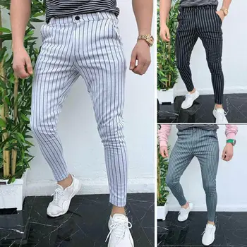 

Fashion Button Stripe Men Trousers Men Joggers Slim Fits Casual Pants Trousers Gym Sweatpants Male Sexy Stripe Pants