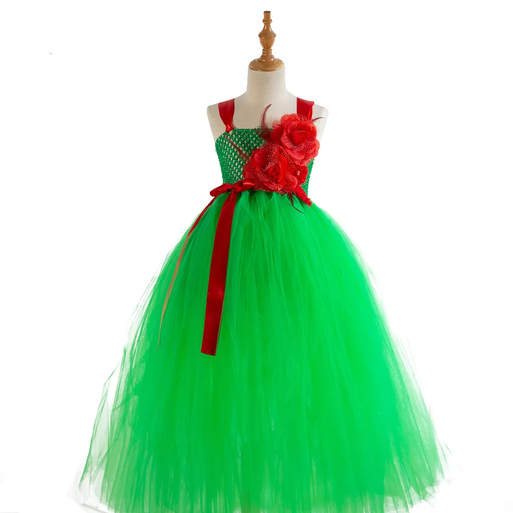 Моднная шикарная Мечта принцессы зеленый FlowerDress карнавальный костюм, детская одежда для девочек, изысканное зеленое платье косплей на Хэллоуин, Рождество, костюмы