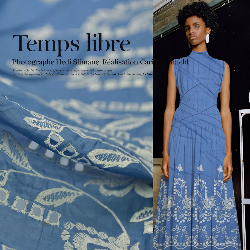 50% шелк 50% хлопок вышитая ткань для женского платья 140 см Ширина 10 Momme ткань для рукоделия швейная распродажа Горячая 19 Весна Новинка