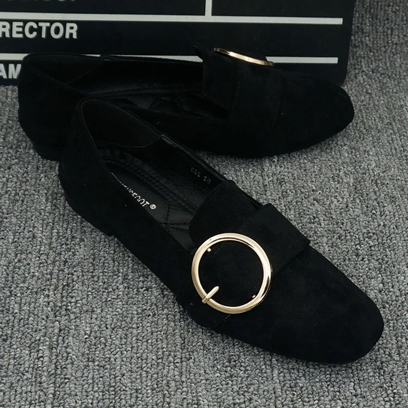 Черная Женская повседневная обувь из флока на плоской подошве; женские лоферы без застежки с квадратным носком; коллекция года; модная обувь для работы; женская обувь; chaussures femme