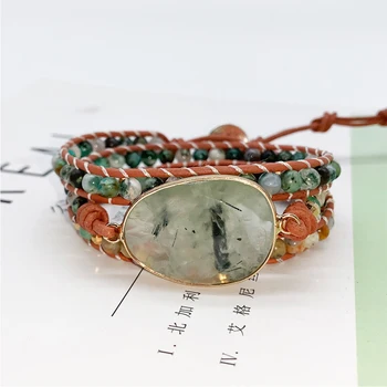 

Boho Natural Stone Beaded Wrap Bracelets For Women Geometric Stone 3Layers Leather Strand Bracelet Trendy Femme Fashion Jewelry