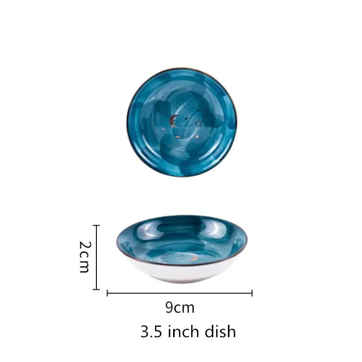 Набор керамических тарелок в скандинавском стиле, ручная роспись, звездное небо, кухонная тарелка, керамическая посуда, блюда для еды, рисовый салат, суп, лапша, миска - Цвет: 3.5 inch dish