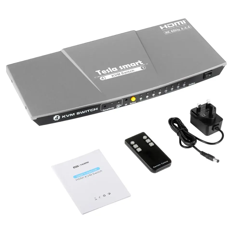 Tesla smart серый высококачественный HDMI 4K@ 60Hz HDMI KVM переключатель 4 порта USB KVM HDMI переключатель поддержка 3840*2160/4K* 2K дополнительный USB2.0 порт