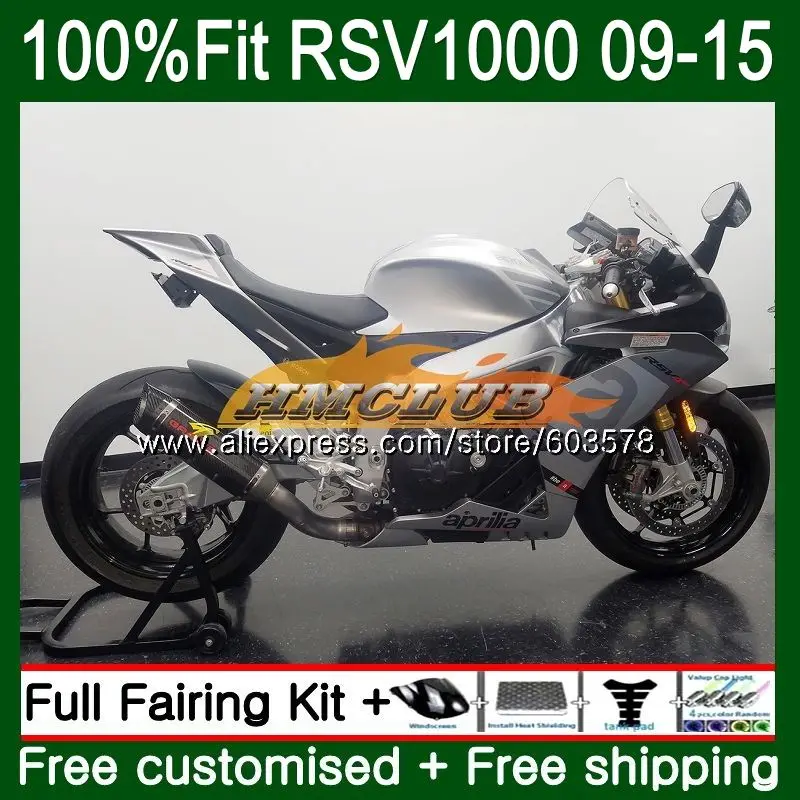 Инъекции для Aprilia RSV4 RSV1000R 2010 2011 2012 2013 43CL. 49 РСВ 1000 R RSV1000 09, 10, 11, 12, 13, 14, 15 лет, обтекатель ярко-Серебристый