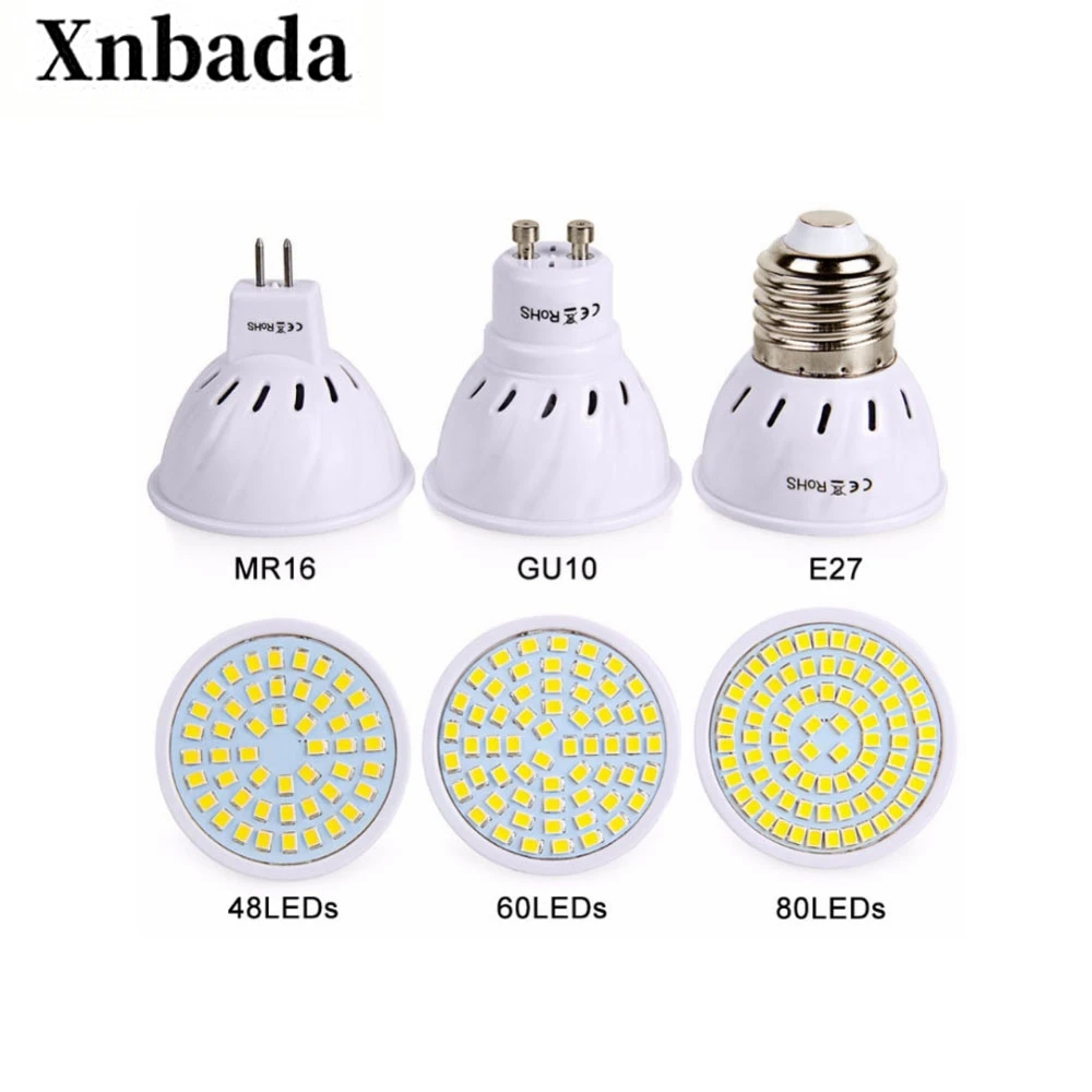 E27 E14 MR16 GU10 Светодиодный светильник 48 60 80 светодиодный s лампа 2835 SMD прожектор AC220V |