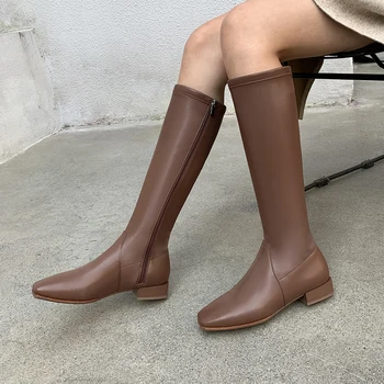 

New genuinr Leather Women Knee High Boots Fashion Party Night Club Shoes Woman Winter autumn low heels Long Riding Boots