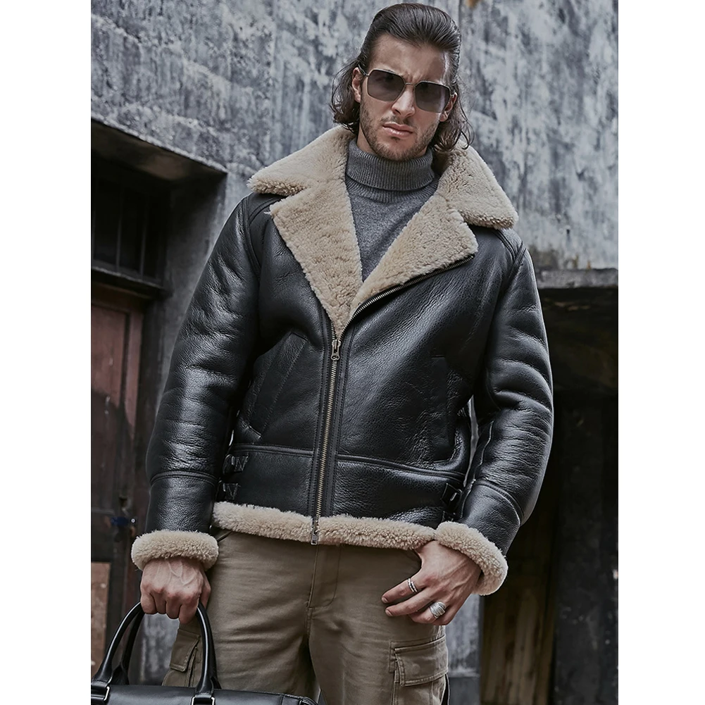 Новая мужская куртка B3 Короткая кожаная куртка шуба мужские зимние пальто овчина