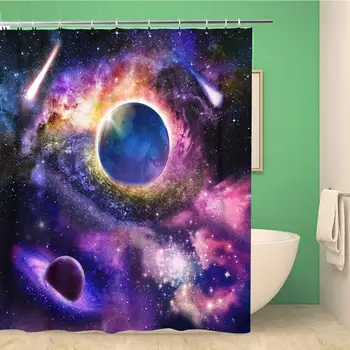 

Bathroom Shower Curtain Astrology Astronomy Earth Moon Space Big Bang Solar System 72x72 inches Waterproof Bath Curtain Set with