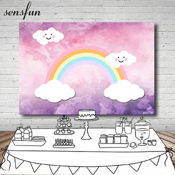 

Sensfun Newborn Baby Shower 1st Birthday Party Backgrounds For Photo Studio Smile Clouds Rainbow Photography Backdrop 7x5ft