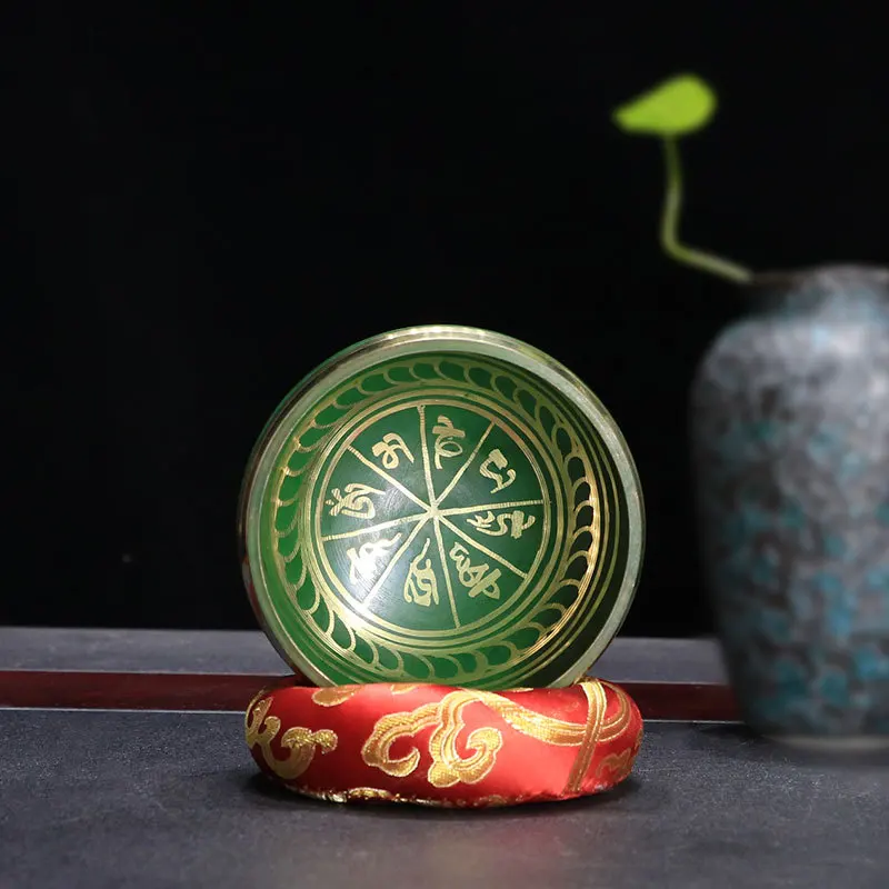 

New 9.5cm Arrivials Buddhism Accessory Tibetan Meditation Hammered Alms Bowl Yoga Copper Sound Therapy Chakra Singing Bowl Blue
