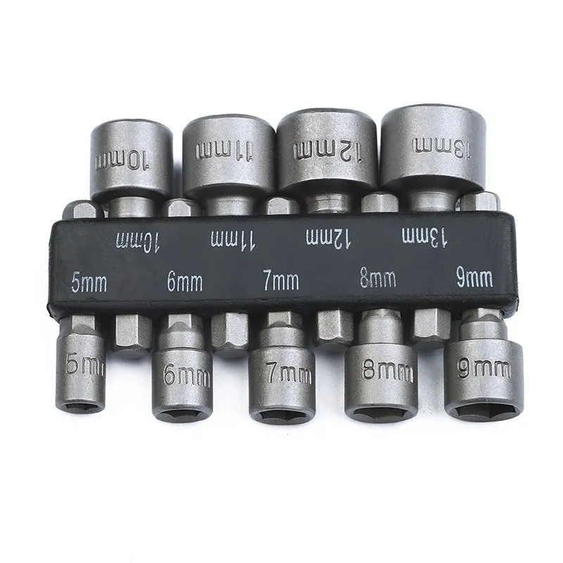 

9PCs/set Hex Socket Sleeve Nozzles Magnetic Nut Driver Set Socket Wrench Set Quality Brand Powerful Sleeve 5-13mm Drill