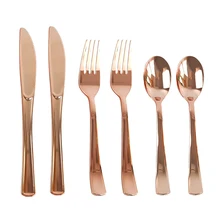 10-15pcs Rose Gold Disposable Cutlery Set Plastic Knife Fork Spoon Flatware Wedding Event Birthday Party Decoration Supplies