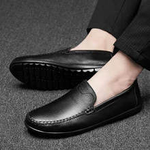 Мужская повседневная обувь; Прошитые Лоферы без шнуровки; мужские уличные мокасины в британском стиле; мягкая обувь для вождения из натуральной кожи; Мужская обувь; большой размер 47