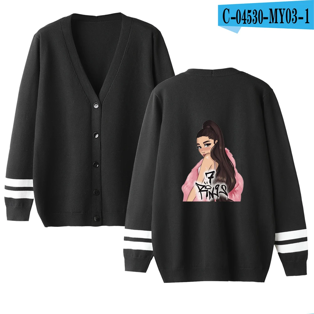 Ariana Grande Harajuku женские свитера осень зима модные повседневные кардиганы с v-образным вырезом однобортные с пышными рукавами свободные - Цвет: Black