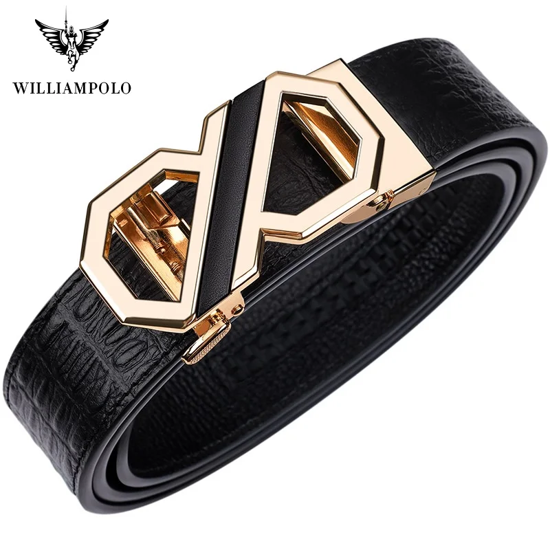 Ремень WilliamPolo мужской из натуральной кожи брендовый Роскошный пояс с