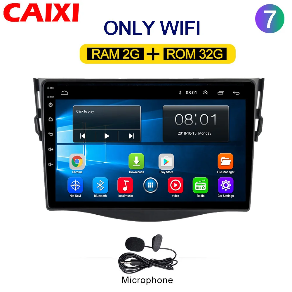 CAIXI Android 8,1 2din автомобильный мультимедийный плеер для toyota RAV4 Rav 4 2007 2008 2009 2010 2011 Автомобильный Радио DVD Wifi плеер - Цвет: Cx-RAV4-32G-MIC